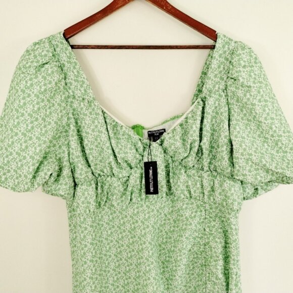Prettylittlething Plus Floral Puff Sleeve Ruched Side Split Midi Dress Size 18 - Picture 3 of 8